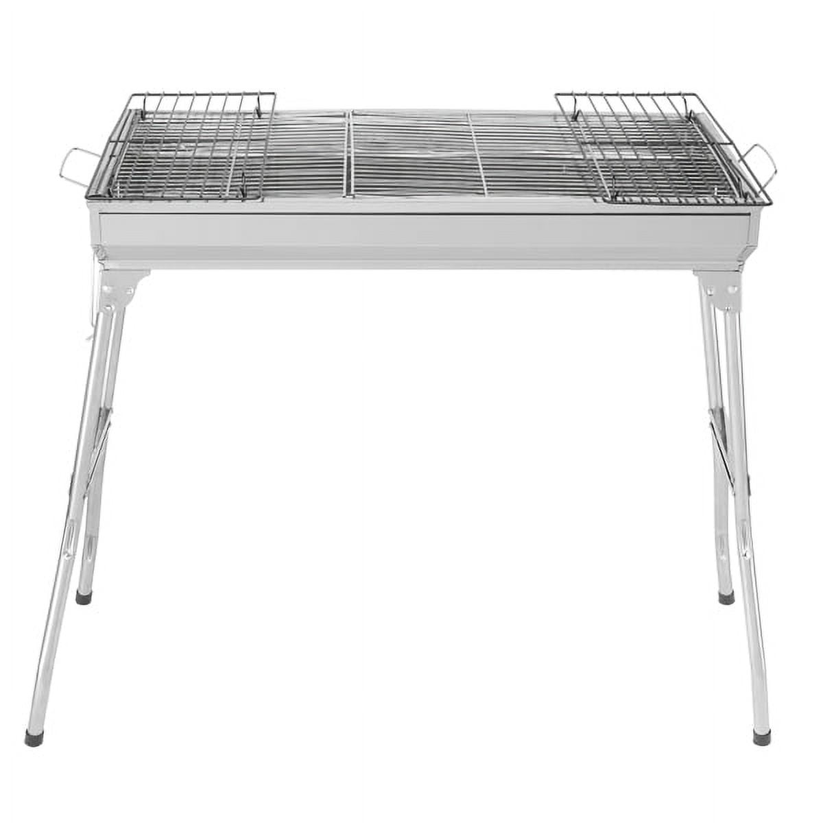 Portable Stainless Steel Grill - Lightweight, High-Temp Resistant, with 2 Iron Grills & Anti-Scald Handle for Home/Outdoor Camping