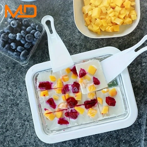 Portable Stainless Steel Ice Cream Roll Maker with 2 Spatulas DIY Hand Rolled Ice Cream Plate for Homemade Desserts No Electricity Needed Great for Home or Picnic White
