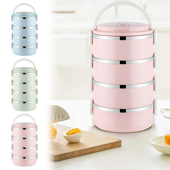 Portable Stainless Steel Lunch Box Bento Box with Lid,4 Tier Food Storage Container Food Storage Container, Portable & Leak-Proof Meal Prep Container for Kitchen Office,Blue