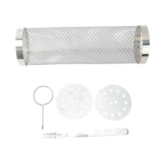 Portable Stainless Steel Rolling Grill Basket, 20CM Height, Mesh Cylinder for Campfire BBQ, Fork with Hook for Easy Handling