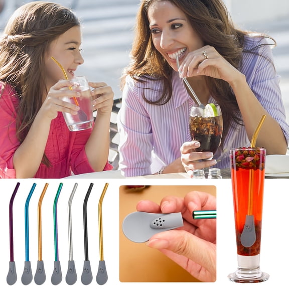 Portable Stainless Steel Straw Spoon Set - Detachable Design with Storage Pouch for Outdoor Use