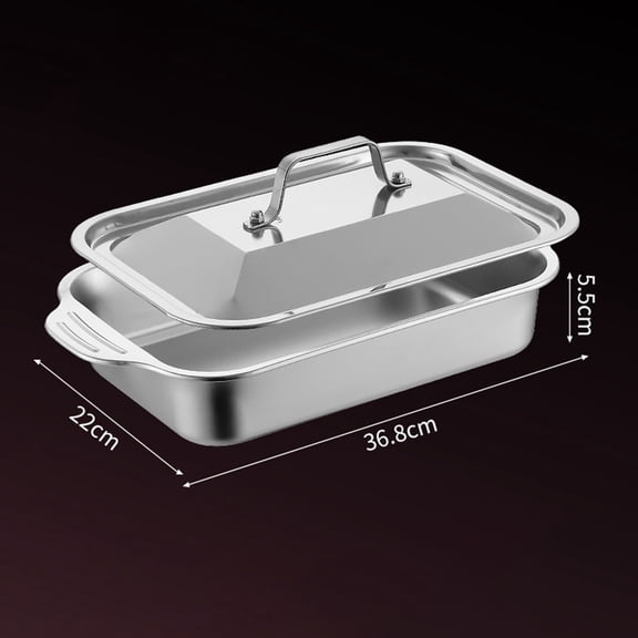 Portable Stainless Steel Tray with Lid for Cooking Serving and Food Storage
