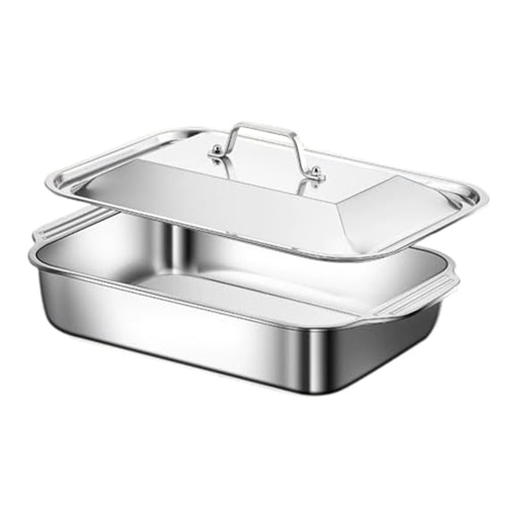 Portable Stainless Steel Tray with Lid for Cooking Serving and Food Storage