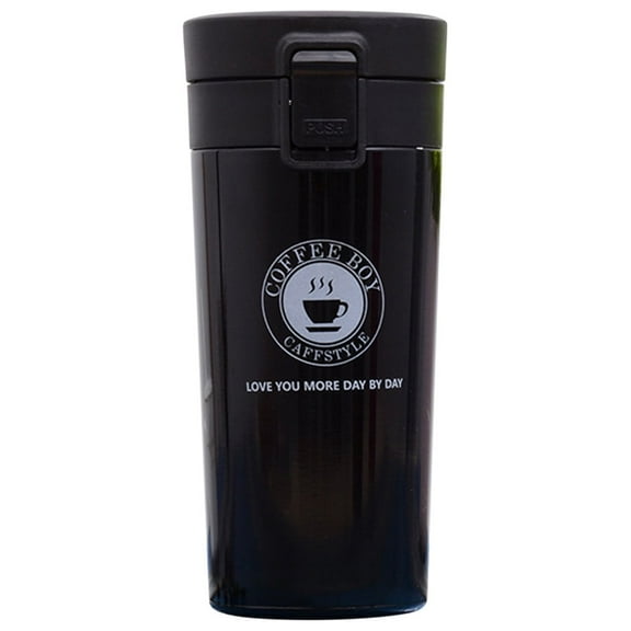 Portable Stainless Steel Vacuum Flask Coffee Cup Travel Water Bottle, 380ml Large-Capacity Coffee Mug with 8-Hour Heat & 12-Hour Warm Retention, Stay Cool for 8 Hours Black