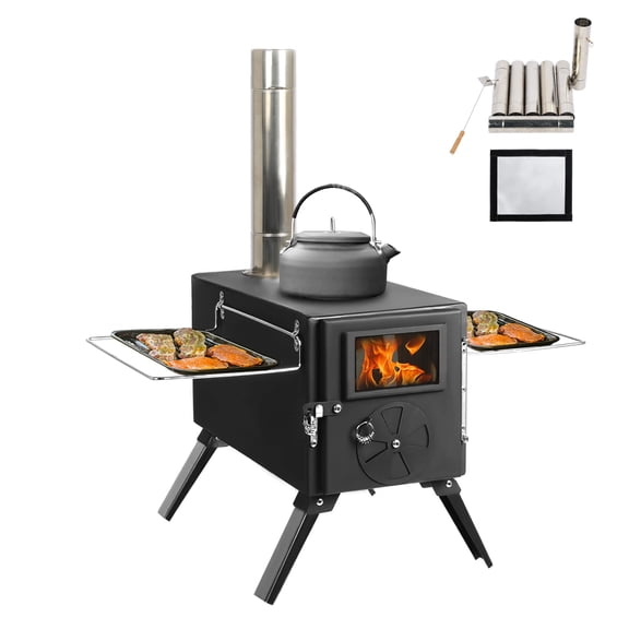 Portable Stainless Steel Wood Burning Stove for Camping, Outdoor Heating and Cooking, Tent Stove for Hunting, Ice Fishing, Backpacking