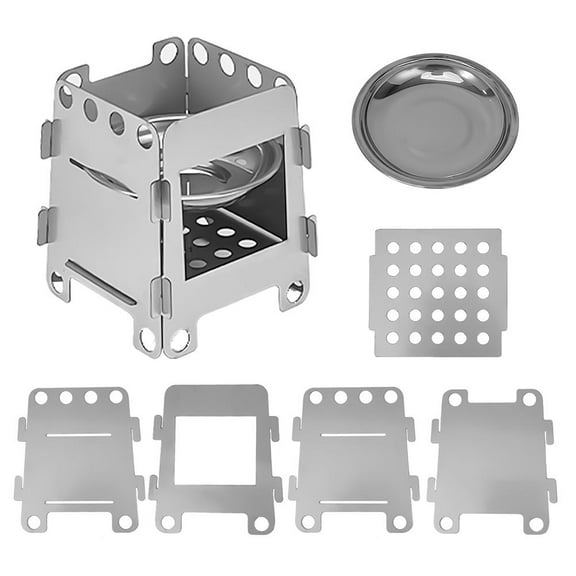 Portable Stainless Steel Wood Stove, Mini Camping Folding Stove with Alcohol Tray, Windproof Outdoor Backpacking Cooking Stove for Hiking & Survival