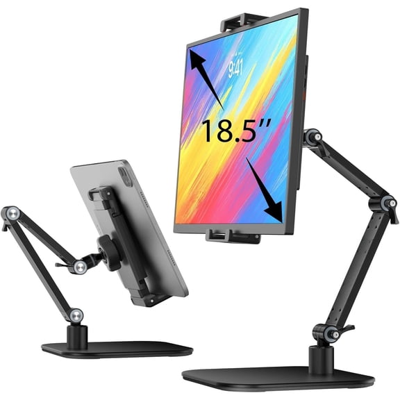 Portable Stand Holder for 15.6",18.5", Heavy Duty Desktop Holder up to 3.3lb, Knob-Locking Adjustable Arm Mount Compatible with 7.9-18.5inch Tablets, iPad Pro (Black)