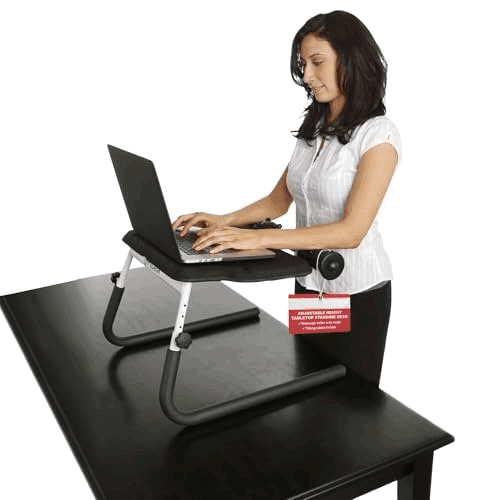 Portable Standing Desk Converter with Massage Rollers & Forearm Supports, Adjustable Height Workstation 11" to 20", Ergonomic Stand-Up Desk with Non-Scratch Grip Legs, White$$Office