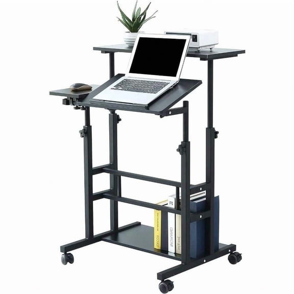 Portable Standing Desk On Wheels, Height Adjustable Mobile Workstation, Versatile For Home Office, Rolling Sit To Stand Design, Ergonomic