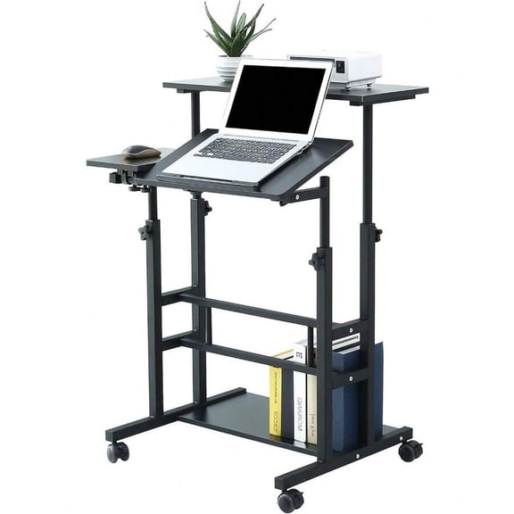 Portable Standing Desk On Wheels, Height Adjustable Mobile Workstation, Versatile For Home Office, Rolling Sit To Stand Design, Ergonomic