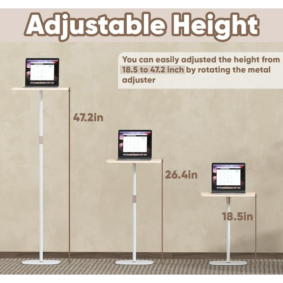 Portable Standing Desk for Small Spaces, Adjustable Height 18.5" to 47.2" Laptop Stand, Projector Stand for Home Office, Easy Assembly Compact Floor Desk
