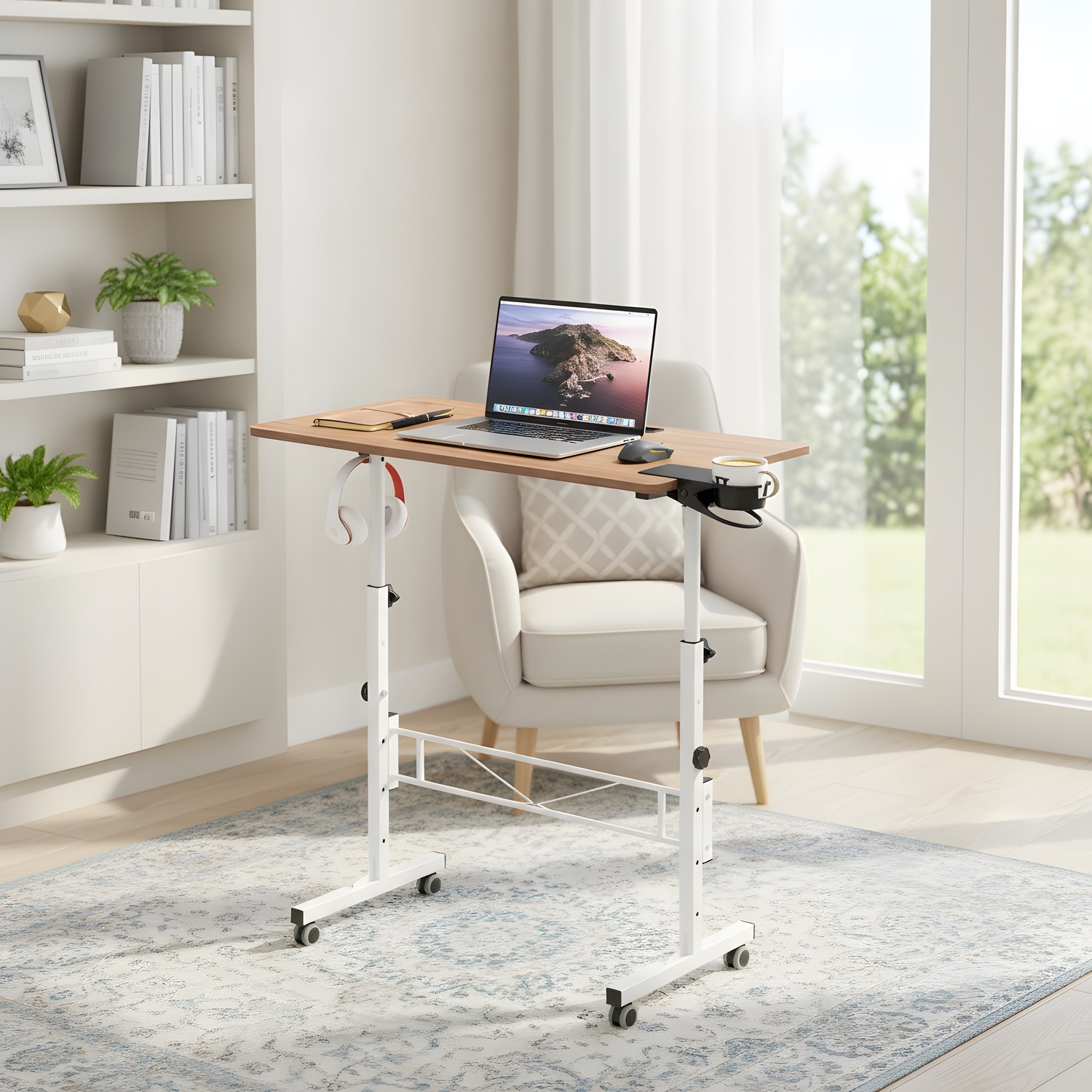 Portable Standing Desk with Adjustable Height - Rolling Laptop Table ...