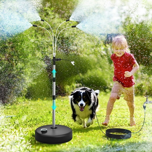 Portable Standing Misting Cooling System - 4 Nozzles DIY Sprayer Angle, Adjustable Riser Tube (Up to 5.3ft), 26.2Ft Waterline, Misting System for Patio Garden Lawn Pool Umbrella Trampoline C99