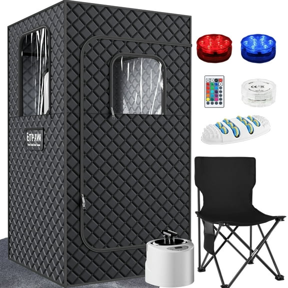 Eitpaw Portable Steam Sauna Tent 1000 Watts with Foldable Chair for Home - Black