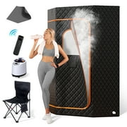 Portable Sauna Tent for Home, Novashion Personal Steam Sauna Box, with 3L&1200W Steamer, 15 Levels Heating, 60 Minutes Timer, Chair, Remote Control, Black