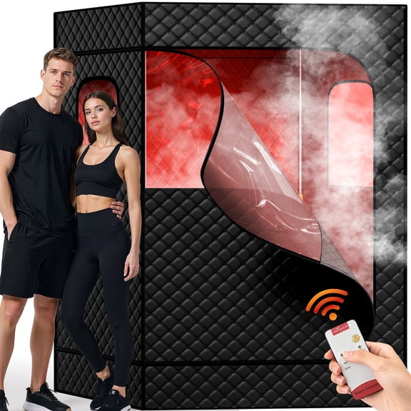 UrbanSync 2 Person Portable Saunas Extra Large Sauna Box with 2.6L 1200W, 9-Level Temperature, 10-min Rapid Heating, 99Min-Timer, for Relieve Fatigue and Improve Sleep, 71" x 49"x 36", Black