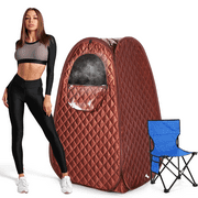 Huanherad Portable Steam Sauna, 2.6L 1000W, 90 Minute Timer, Chair, Remote Control, 33" x 33" x 51"(Brown)