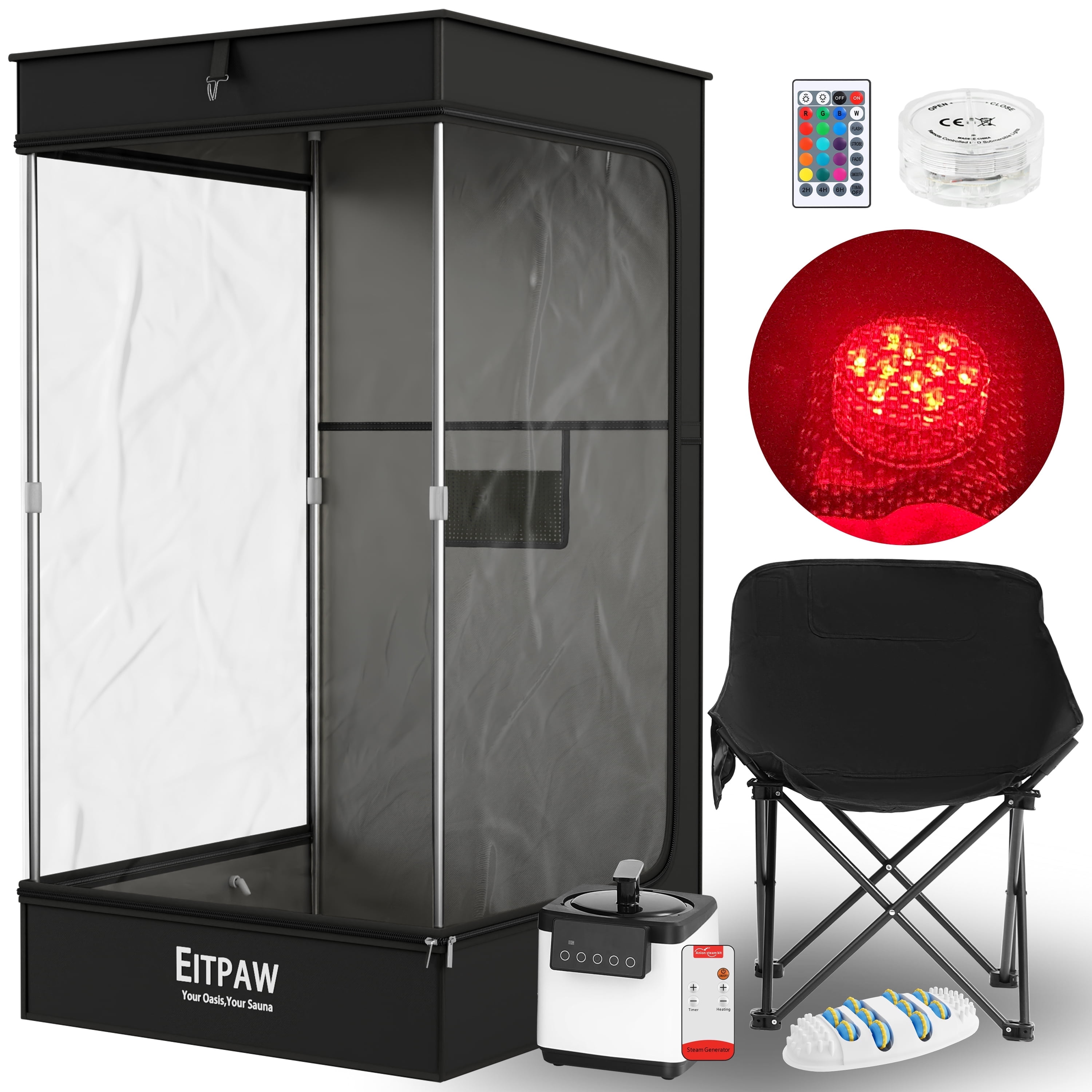 Portable Steam Sauna w/ Foldable Chair, Portable Sauna Tent for Home, Black