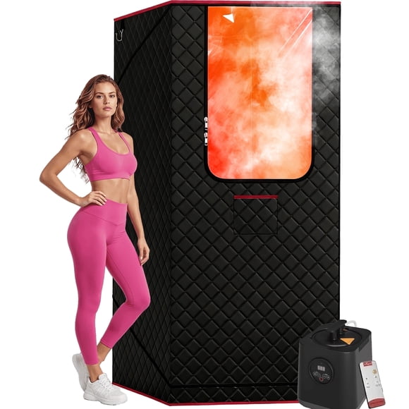 Patiosunny Portable Sauna Box for Home, Personal SPA Steam Sauna with 3L/1200W Steamer, XL Foldable and Remote Control, 99-Min Timer & 15 Power Levels, Black