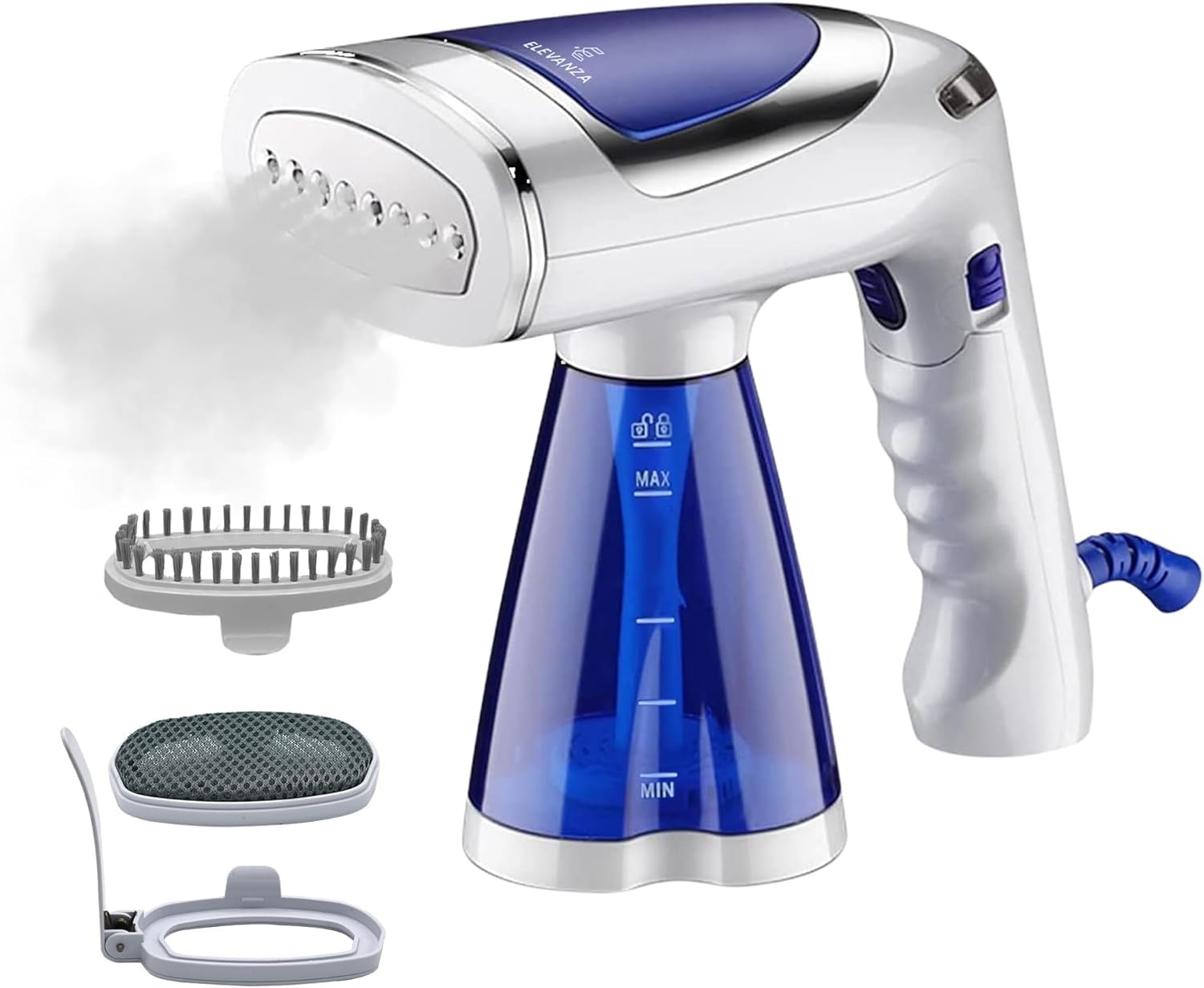 ELEVANZA 1600W Portable Steamer for Clothes, 30s Heat-Up/250ml Tank, for Home & Travel Use, Ideal for All Fabrics