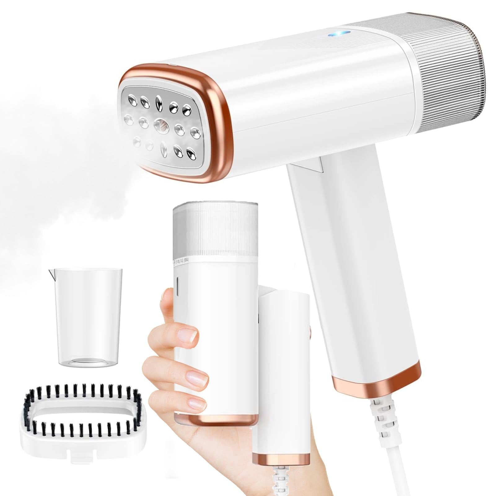 Portable Steamer for Clothes Foldable Handheld Clothing Wrinkles Remover for Garments,110V,20 Second Fast Heat-up,1000W,120ml Fabric Wrinkle Remover with Brush and Measure cup for Home Office Travel