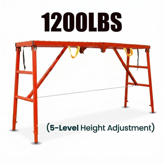 Portable Steel Scaffolding Platform, 69in15in Foldable Red 5-Level Height Step Ladders, 1200lbs Non-Slip Mesh Heavy Duty Work Scaffold for Window Cleaning Car Detailing