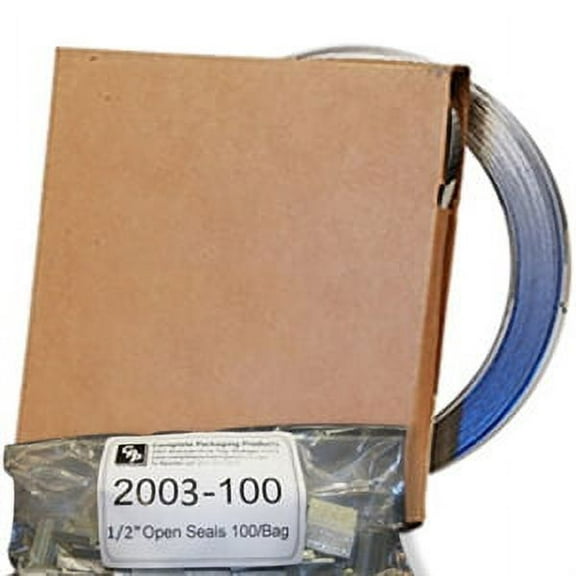 Portable Steel Strapping Kit with 1/2" x .020" x 300' Regular Duty Banding in a Carton Dispenser and 100 Open Seals