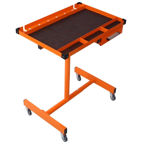 LuckyNote Adjustable Work Table with Drawer, 220 lbs Capacity Steel Garage Workbench, 34-47.75" Height, 4 Swivel Casters, Portable for Repair Shops DIY