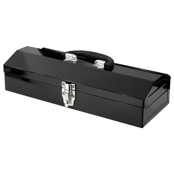 Portable Steel Tool Box with Metal Latches - 16" Portable Hip Roof Design for Car, Truck, Tractor & Home Use (Black)
