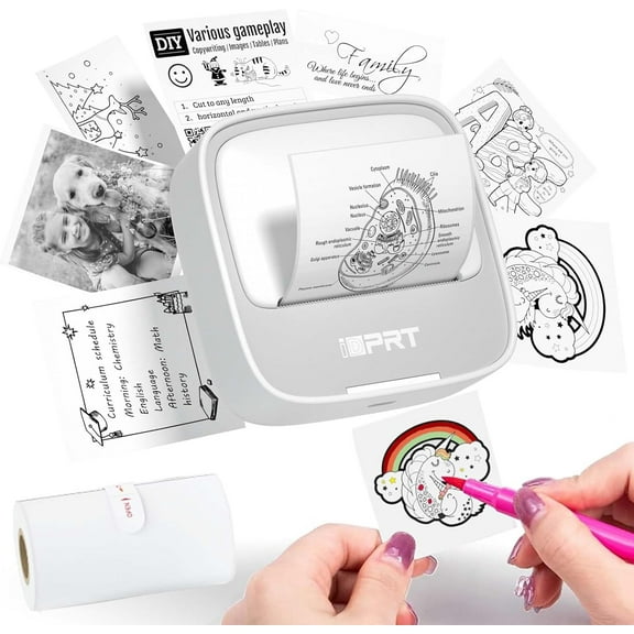 Portable Sticker Maker Machine with 1 Roll Paper, Mini Printer Efficiently and Quickly, Thermal for Study Notes, Pictures, DIY, Label, Free App Multiple Templates, Grey