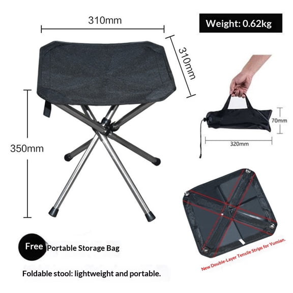 Portable Stool, big Folding Chair, Telescopic Compact Foldable Stool with Carry Bag for Camping, Hiking, Outdoor Concert