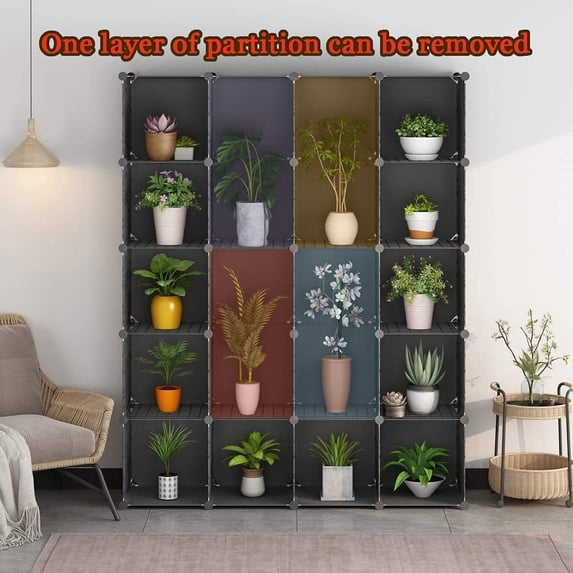 Portable Storage 20 Cubes-14" x14"(Load-Bearing Metal Panel) Modular Bookshelf Units, Clothes Storage Shelves, Room Organizer, Black