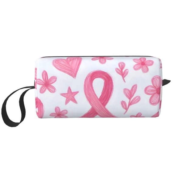 Portable Storage Bag 7.9×3.5×2.4in Simple Design Convenient Storage And Finishing Bag Light Body Can Be Used As A Cosmetic Bag Storage Bag Artistic Pink Ribbon Pattern With Sketched Elements