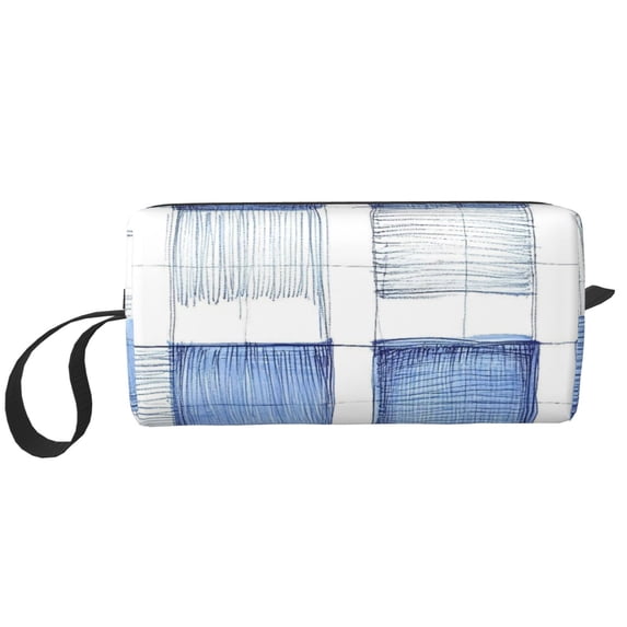 Portable Storage Bag 7.9×3.5×2.4in Simple Design Convenient Storage And Finishing Bag Light Body Can Be Used As A Cosmetic Bag Storage Bag Doderblue Checked Hand-Drawn Sketch_2