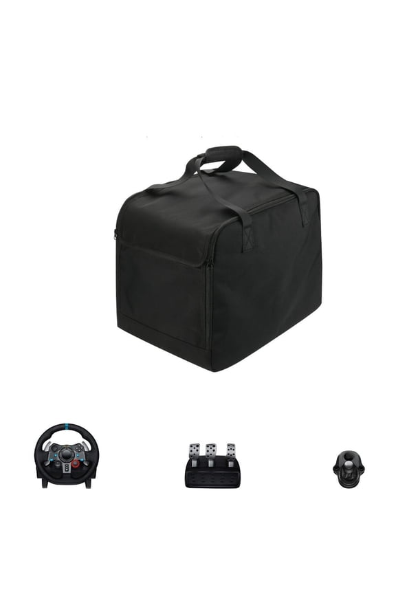 Portable Storage Bag for Logitech G29 Racing Steering Wheel - Fits Brake Pedal & Gear Shift, 900D Nylon, Black with Multi-Pocket Design