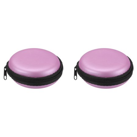 Portable Storage Carrying Bag Shockproof Pink 3.15 x 1.18 Inch Round for Earbuds Pack of 2