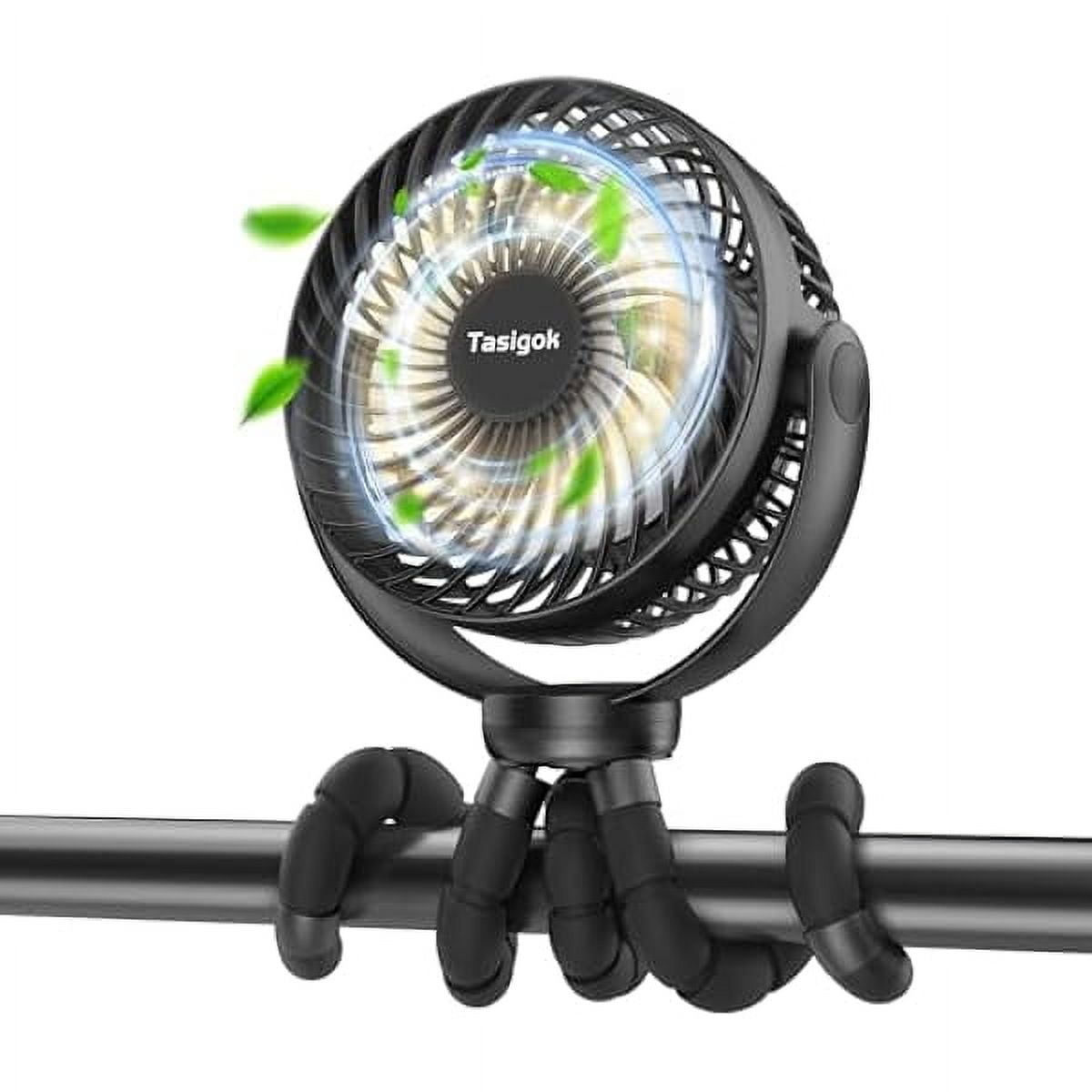 Portable Stroller Fan, 4000mAh Battery Operated Mini Baby Fan with Light, 26H 3 Speeds Rechargeable Small Personal Fan, 360 Rotate Handheld Desk Cooling Fan for Car Seat Crib Treadmill Travel