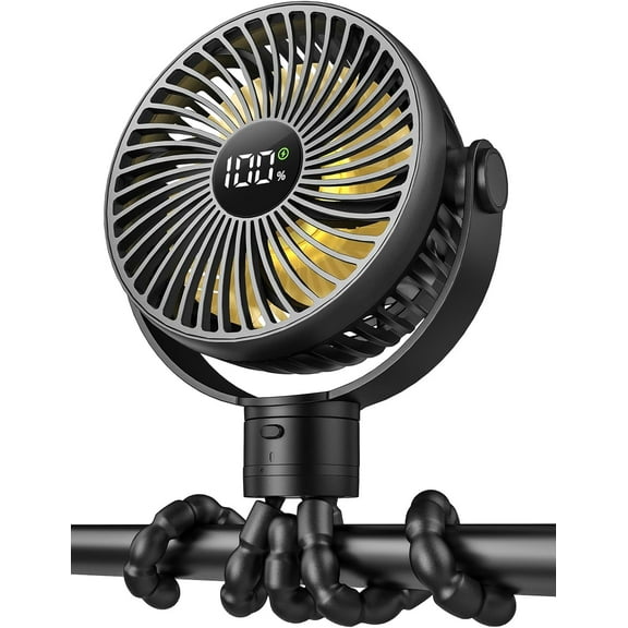 Portable Stroller Fan, 4000mAh Rechargeable Clip on Baby Fan 25H Battery Life, Head Detachable 360° Rotate Mini Fans, 4 Speed Personal Fans with Night Light for Car Seat Crib Bike Treadmill,