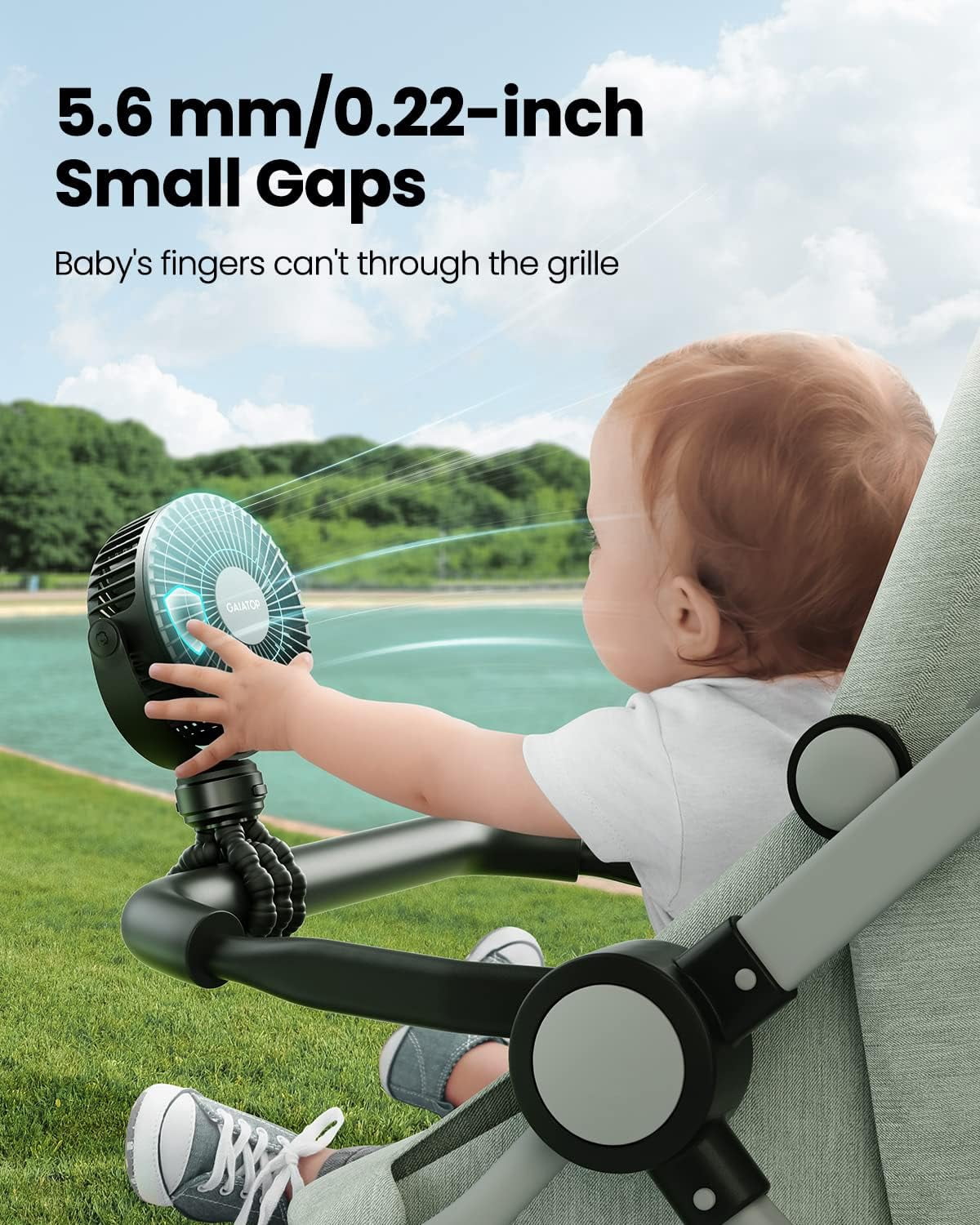 Portable Stroller Fan, Battery Operated Clip On, 3 Speed Rechargeable, 360° Rotate for Car  Crib Travel Black