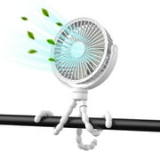 Portable Stroller Fan, Battery Operated Small Clip on Fan, with Flexible Tripod for Stroller Treadmill Crib Car Seat Travel, White