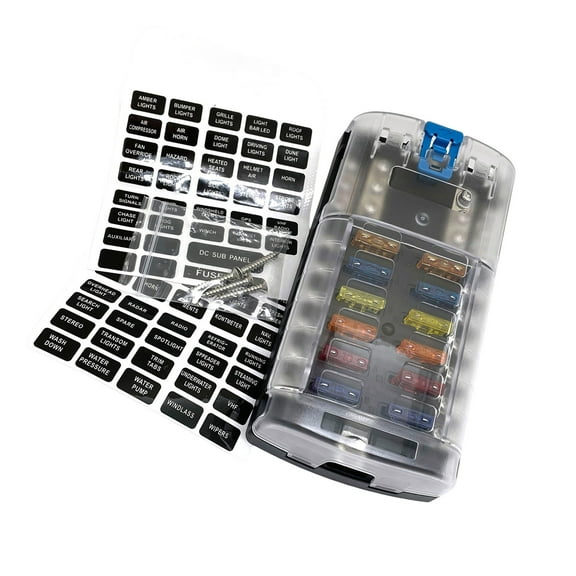 Portable Sturdy 12 Way Fuses Block Box With Negatives Busbar for Automotive and Marine Applications Daily Casual Use