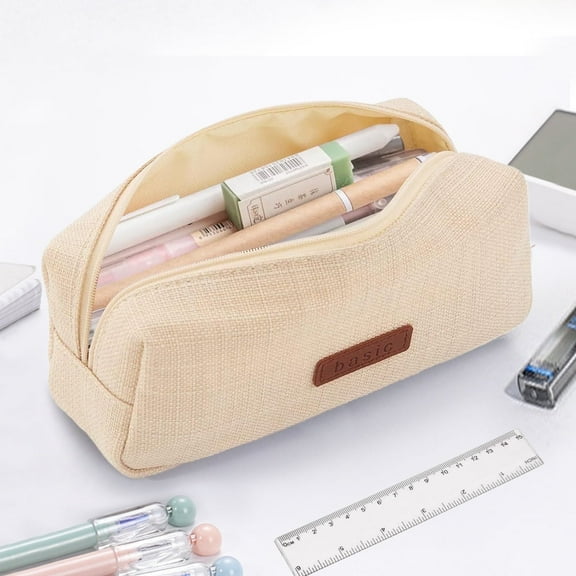 GLUAAE Portable Stylish Pen Bag,Stationery Pouch,Multi-Colored Pencil Bag,Cosmetic Pouch Bag,Compact Zipper Bag (Beige)