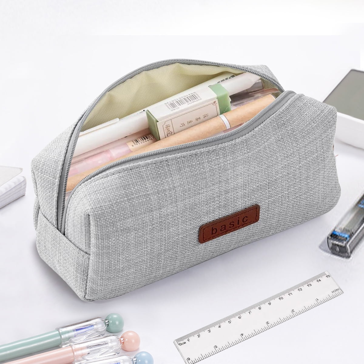 Portable Stylish Pen Bag,Stationery Pouch,Multi-Colored Pencil Bag,Cosmetic Pouch Bag,Compact Zipper Bag (Gray)