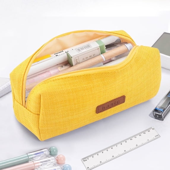 SOMNR Portable Stylish Pen Bag,Stationery Pouch,Multi-Colored Pencil Bag,Cosmetic Pouch Bag,Compact Zipper Bag(Yellow)