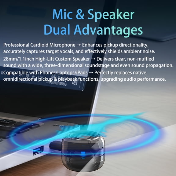 Portable Subwoofer Speaker, Powerful Bass, One-Click Pairing, Translucent LED Shell, Plug-and-Play for Phones & Laptops, Only 31.5g Lightweight