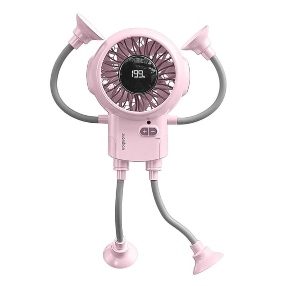 Portable Suction Cup Fan, Flexible 4-Leg Spider Fan with HD Display & Remote, Quiet Personal Desk Fan with Poseable Suction Feet for Car, Window, Treadmill, Phone Stand