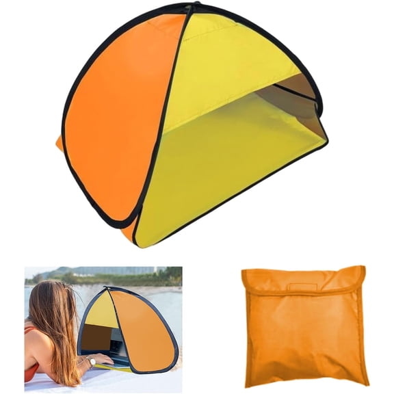Portable Sun Shade Tent, Mini Beach Sun Shelter, Small Sun Shade Canopy for Beach, Dog Beach Tent for Pet Shade, Lightweight & Easy Setup Beach Tent for Camping Hiking Picnic (Yellow Orange)