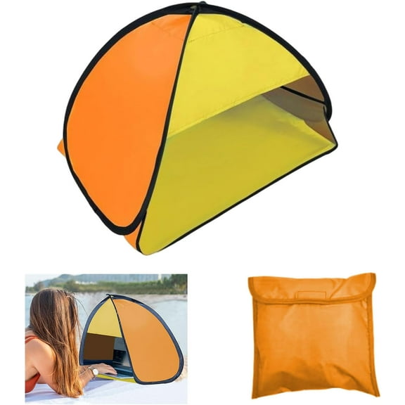 Portable Sun Shade Tent, Mini Beach Sun Shelter, Small Sun Shade Canopy for Beach, Dog Beach Tent for Pet Shade, Lightweight & Easy Setup Beach Tent for Camping Hiking Picnic (Yellow Orange)