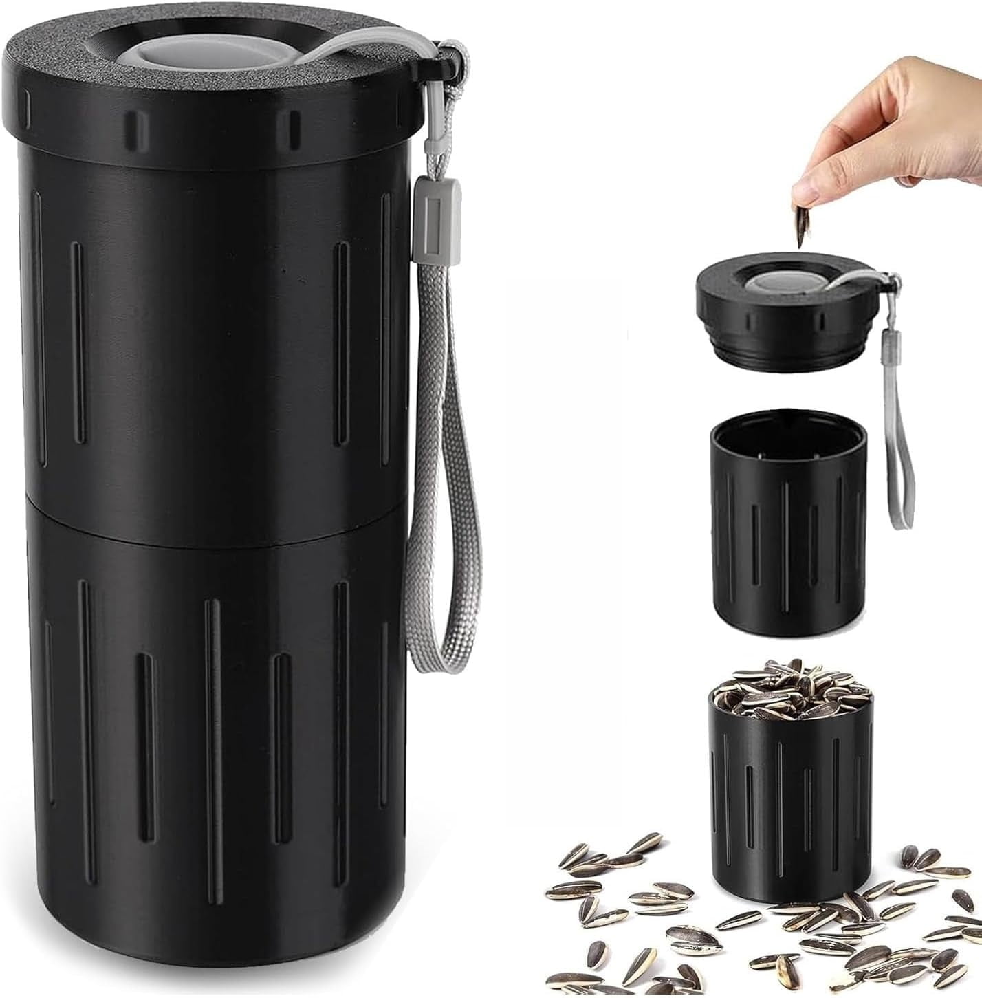 Portable Sunflower Seed Spit Cup with Shell Storage, 3D Printed Compartment Snack Container for Pistachios & Seeds, Mess-Free Snacking for Car, Travel, Baseball Games (Black)