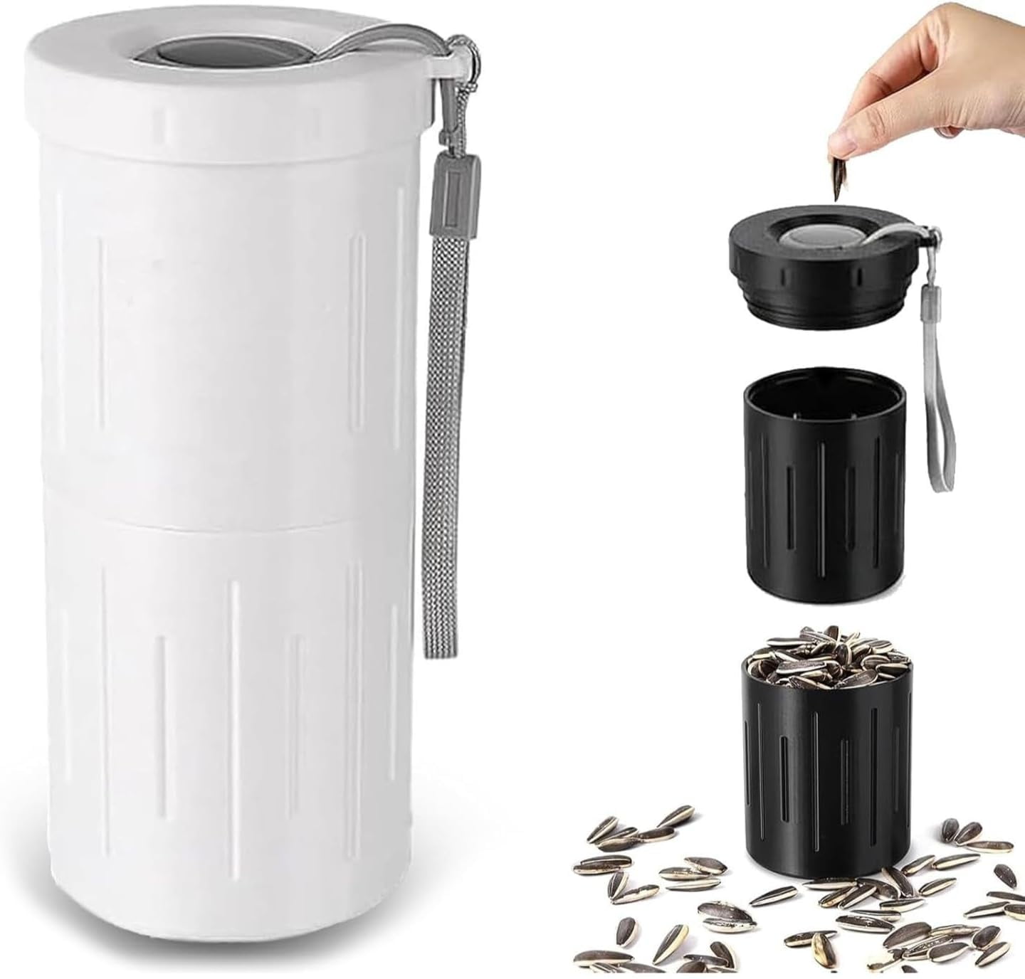 Portable Sunflower Seed Spit Cup with Shell Storage, 3D Printed Compartment Snack Container for Pistachios & Seeds, Mess-Free Snacking for Car, Travel, Baseball Games (Black)